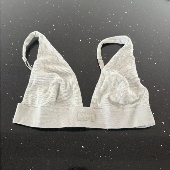 Cotton Rib Plunge Bralette Gray Ribbed - Picture 2 of 6